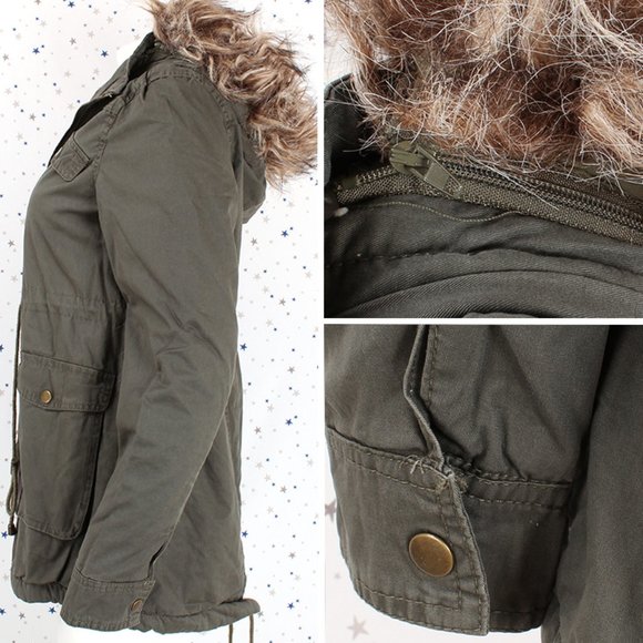 Fur Lined Faux Fur Hooded Utility Military Jacket - Picture 7 of 9